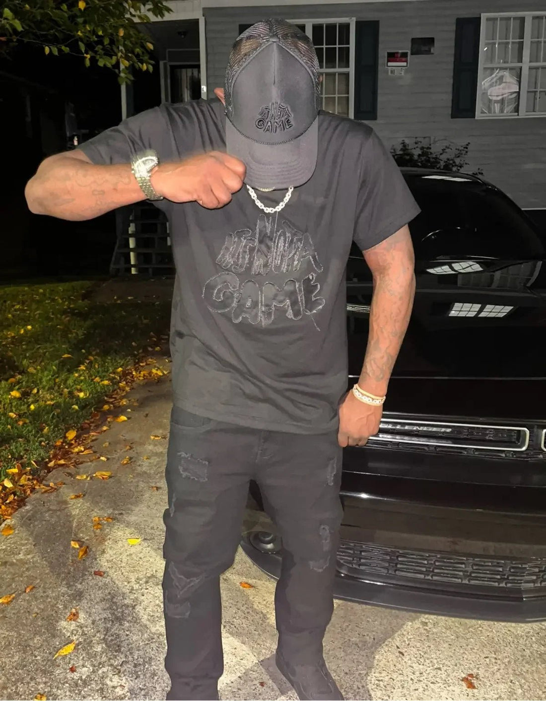 All Black Look with Your Distressed Tee & Trucker Hat - It's Not a Game™