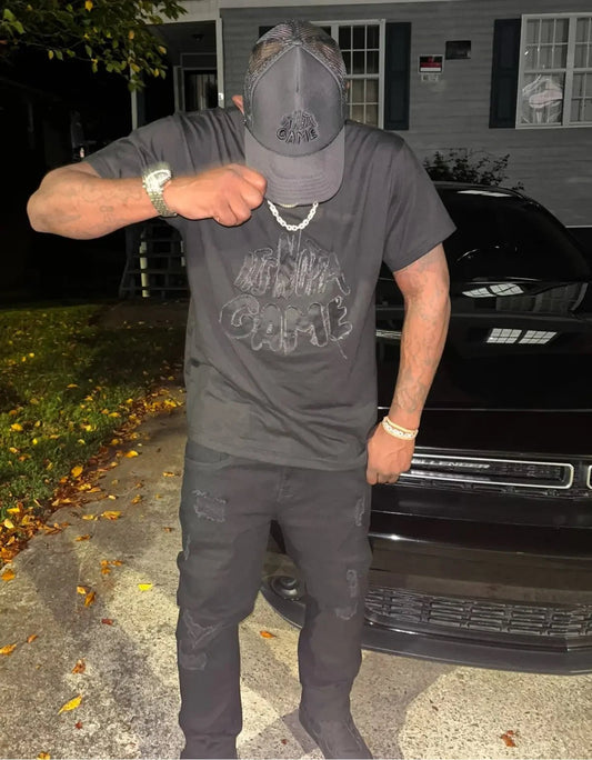 All Black Look with Your Distressed Tee & Trucker Hat - It's Not a Game™