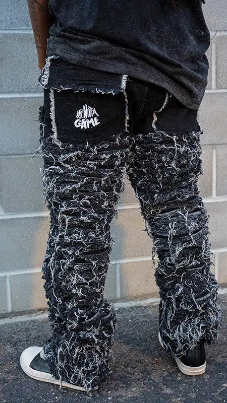 Black Shredded Super Stacked Jeans - INAG