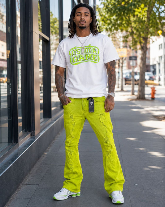 Green Stacked Jeans Mens — Extended Length Denim