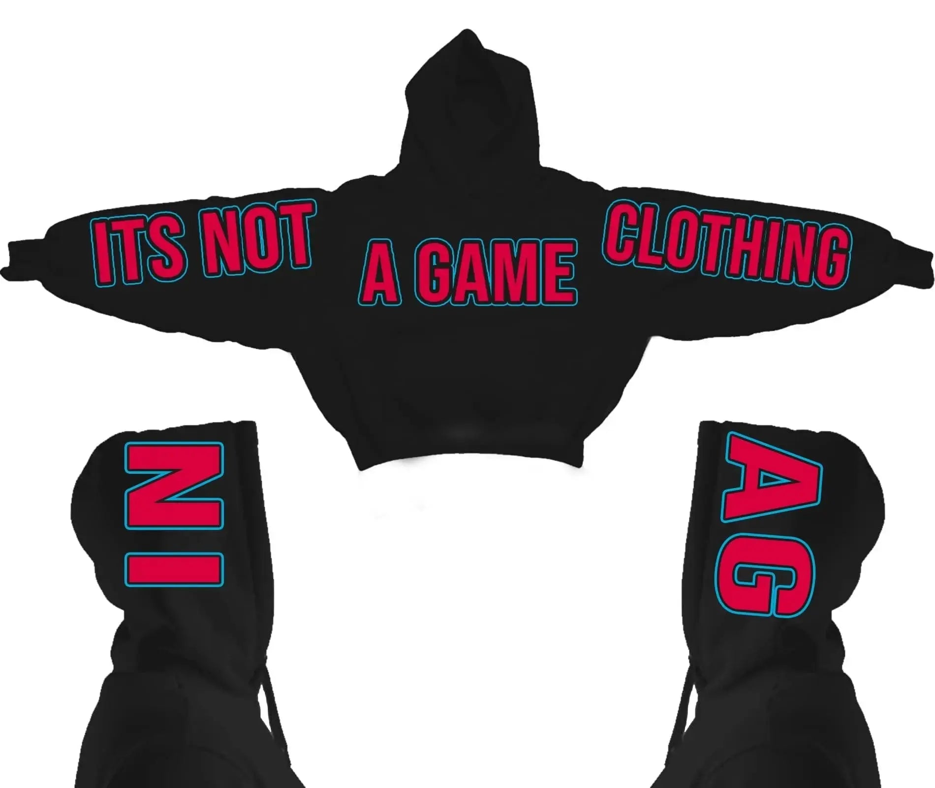 Its Not A Game Black Hoodie – Red & Teal Mens - INAG™