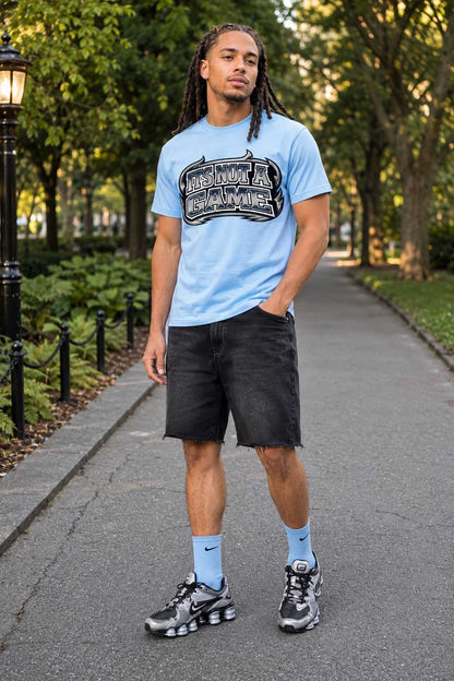 Mens Light Blue Its Not A Game Collegiate Graphic Tee - It's Not a Game™
