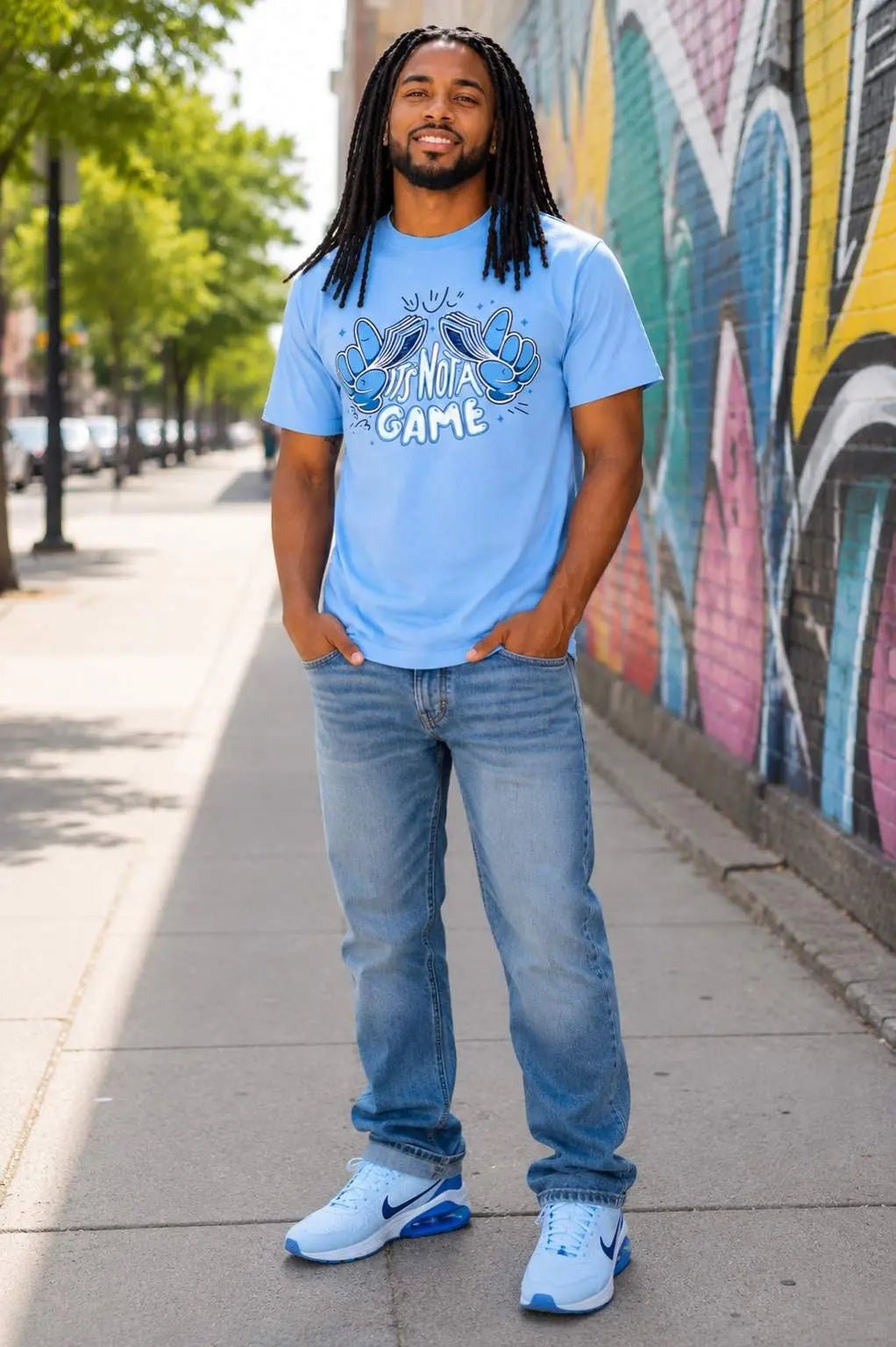 Mens Baby Blue Money Hands Graphic Tee - It's Not a Game™