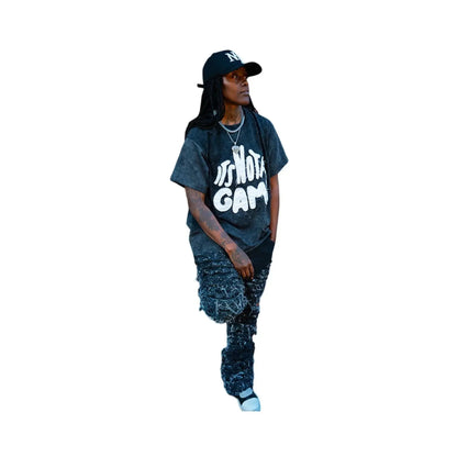 Black Shredded Super Stacked Jeans - INAG™