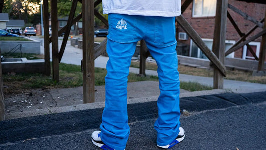 Mens Blue Stacked Emroidered Jeans - It's Not a Game™