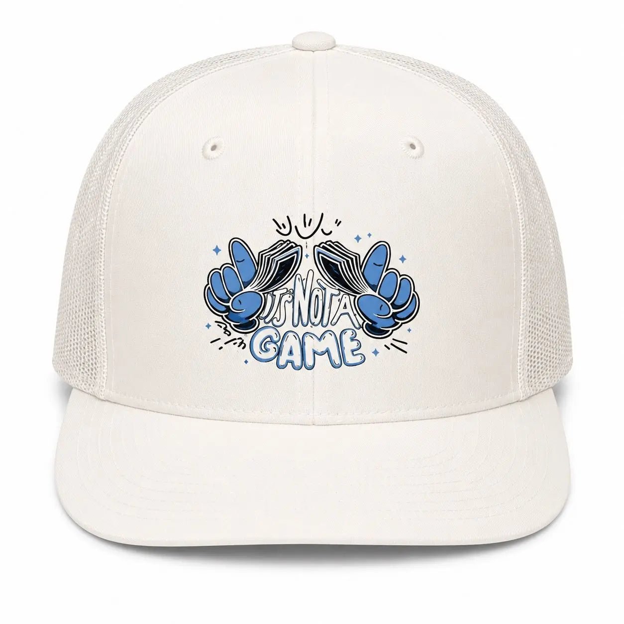 Money Hands Trucker Cap - White  with Baby Blue Logo - It's Not a Game™